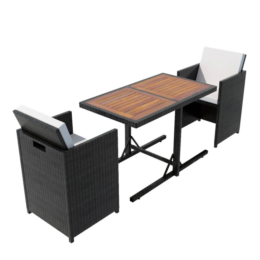 VidaXL 3-delige Bistroset met kussens poly rattan zwart