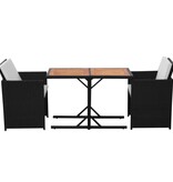 VidaXL 3-delige Bistroset met kussens poly rattan zwart