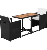 VidaXL 3-delige Bistroset met kussens poly rattan zwart