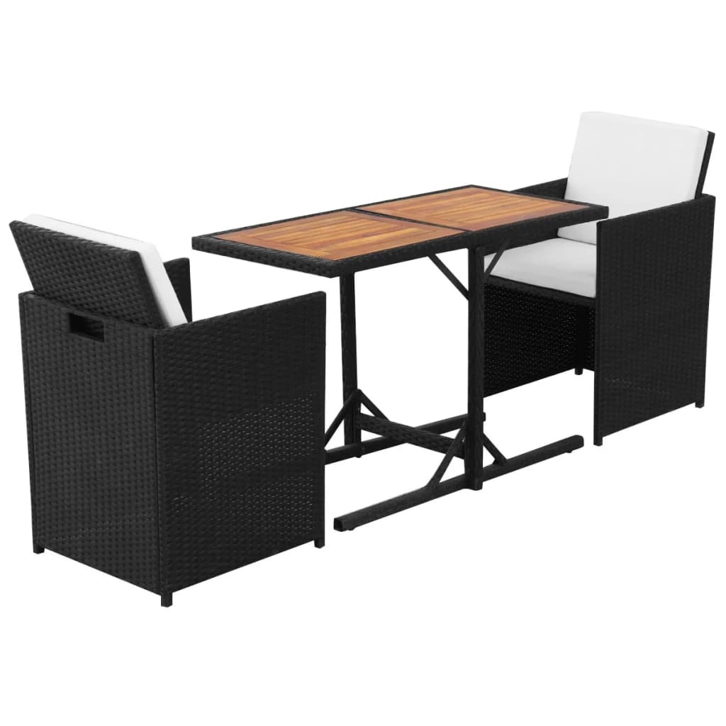 VidaXL 3-delige Bistroset met kussens poly rattan zwart