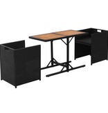 VidaXL 3-delige Bistroset met kussens poly rattan zwart