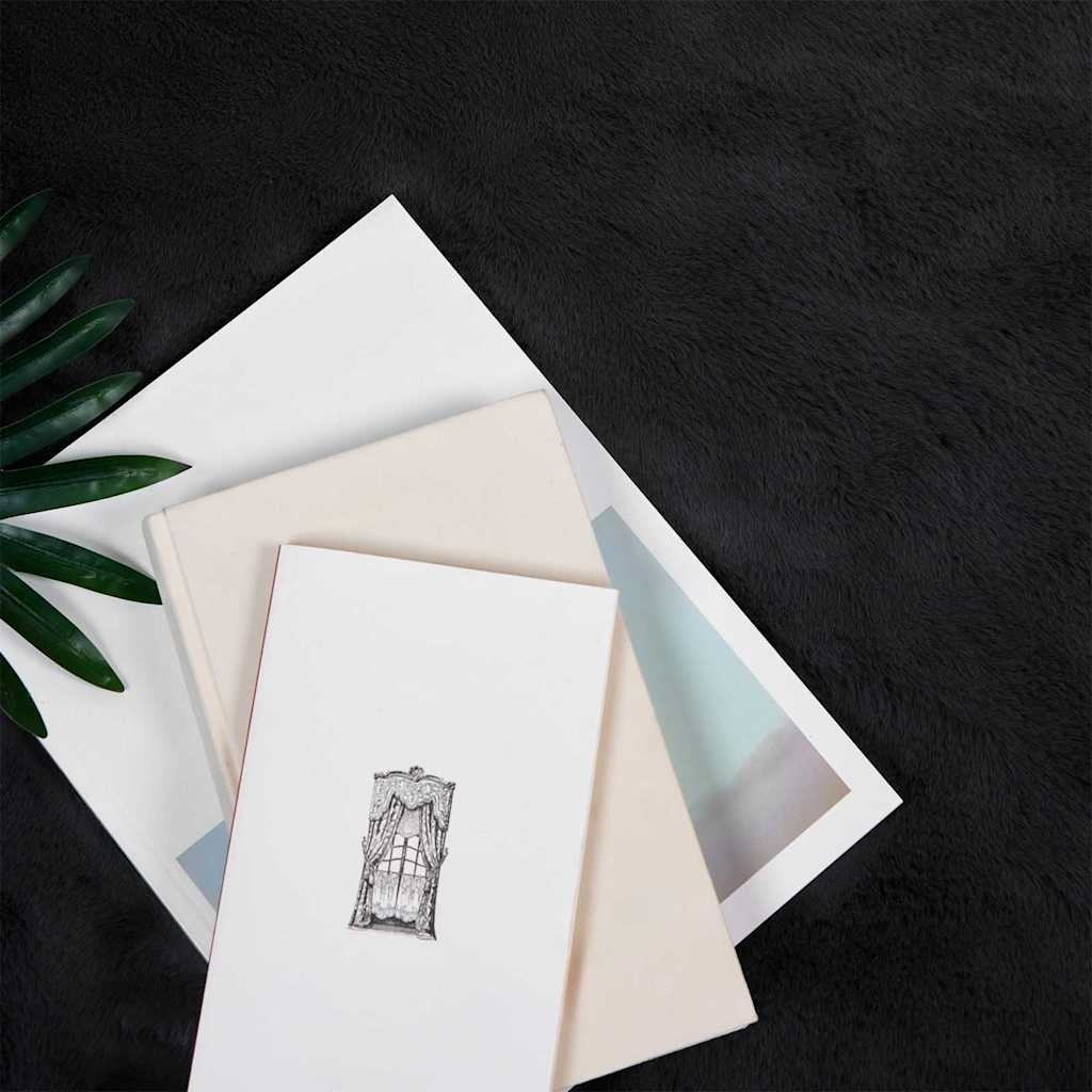 VidaXL Nep Konijnenbont Tapijt Zwart Ø 200 cm Polyester