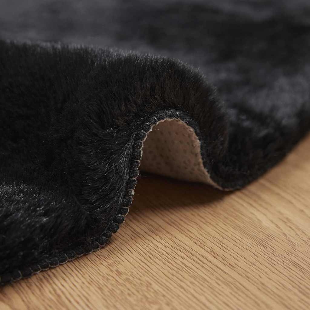 VidaXL Nep Konijnenbont Tapijt Zwart Ø 160 cm Polyester