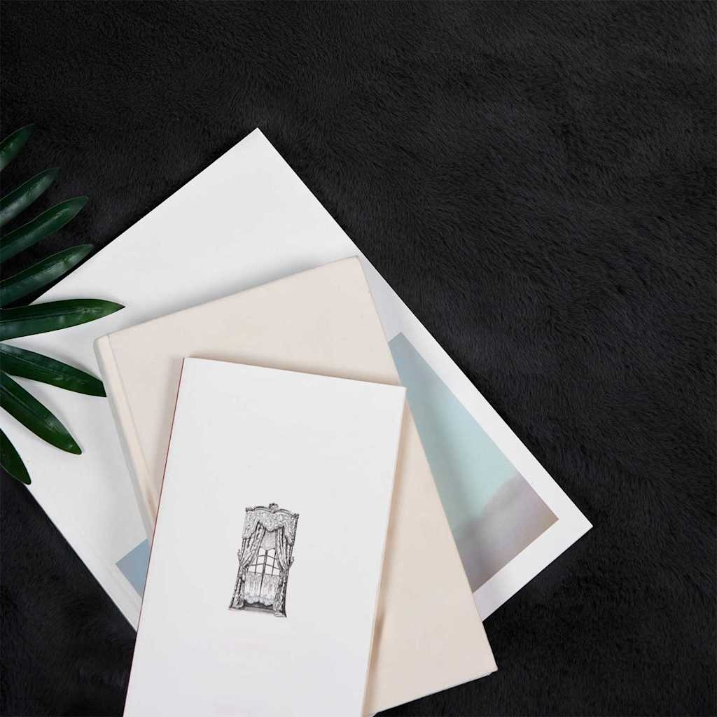 VidaXL Nep Konijnenbont Tapijt Zwart 160 x 160 cm Polyester