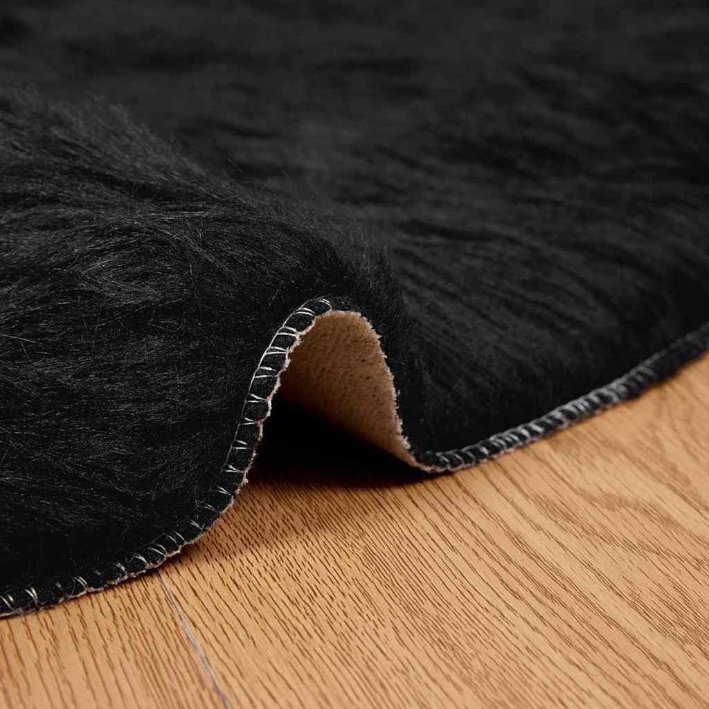 VidaXL Nepleer Schapenvacht Tapijt Zwart 120 x 120 cm Polyester
