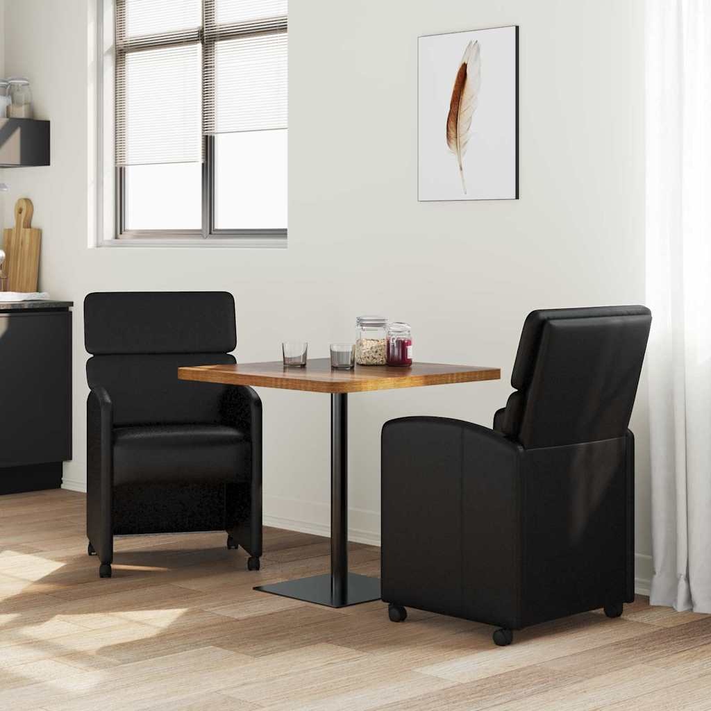 VidaXL Eetstoelen met wielen 2 pcs Zwart 58 x 65 x 98 cm Kunstleer