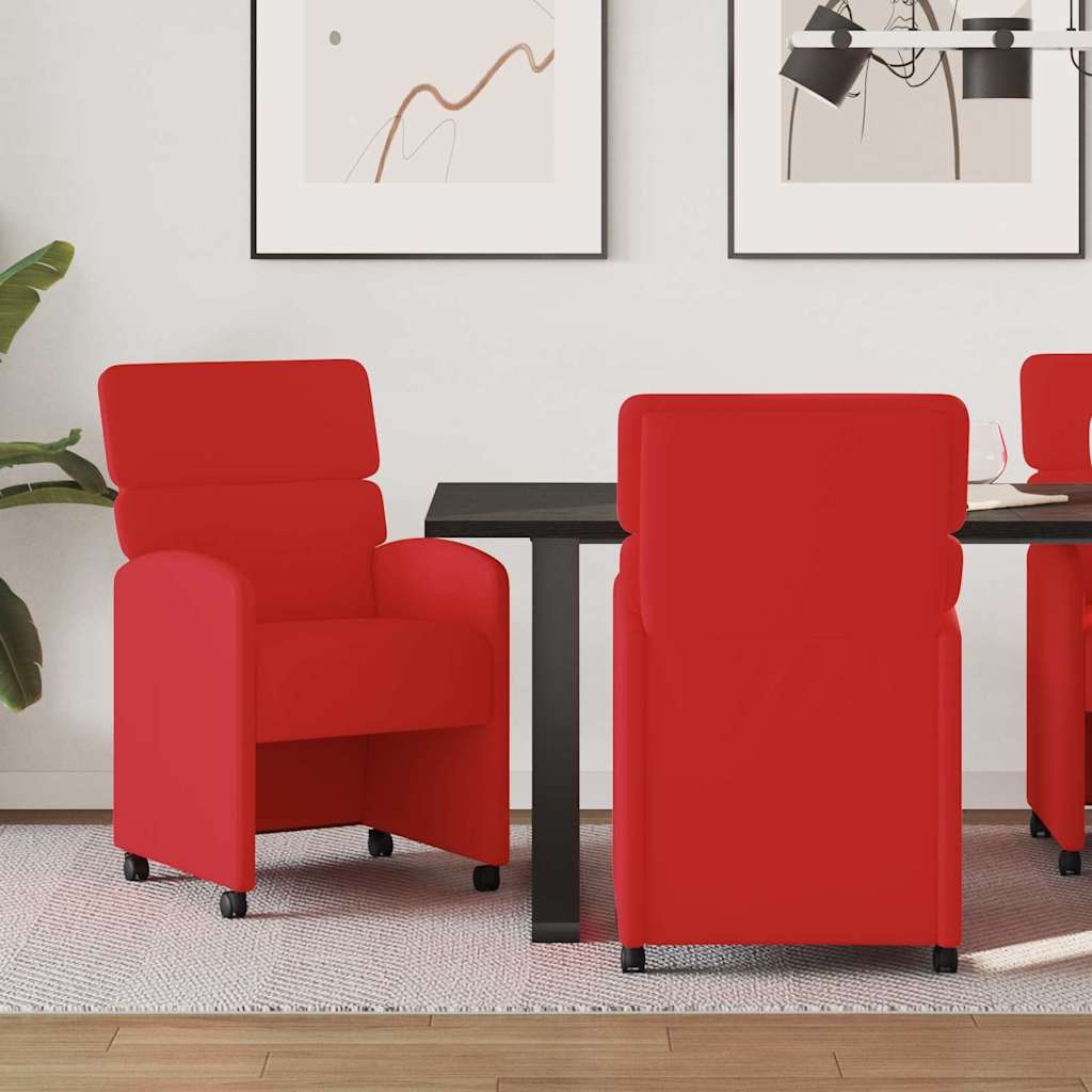 VidaXL Eetstoelen met wielen 2 pcs Rood 58 x 65 x 98 cm Kunstleer