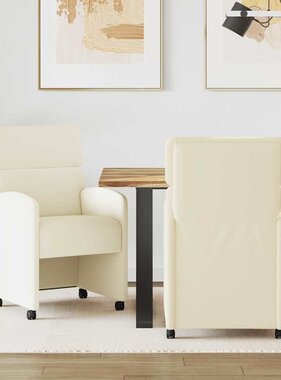 VidaXL Eetstoelen met wielen 2 pcs Crème 58 x 65 x 98 cm Kunstleer
