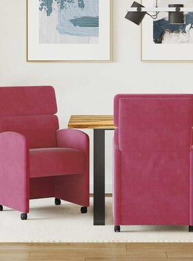 VidaXL Eetstoelen met wielen 2 pcs Wijnrood 58 x 65 x 98 cm Fluweel