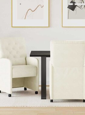 VidaXL Eetstoelen met wielen 2 pcs Crème 58 x 67 x 97 cm Fluweel