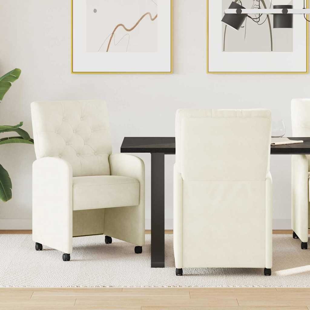 VidaXL Eetstoelen met wielen 2 pcs Crème 58 x 67 x 97 cm Fluweel