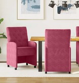 VidaXL Eetstoelen met wielen 2 pcs Wijnrood 58 x 67 x 97 cm Fluweel