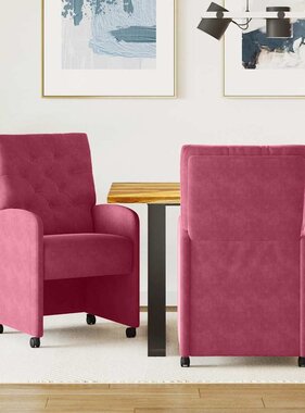 VidaXL Eetstoelen met wielen 2 pcs Wijnrood 58 x 67 x 97 cm Fluweel