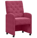 VidaXL Eetstoelen met wielen 2 pcs Wijnrood 58 x 67 x 97 cm Fluweel