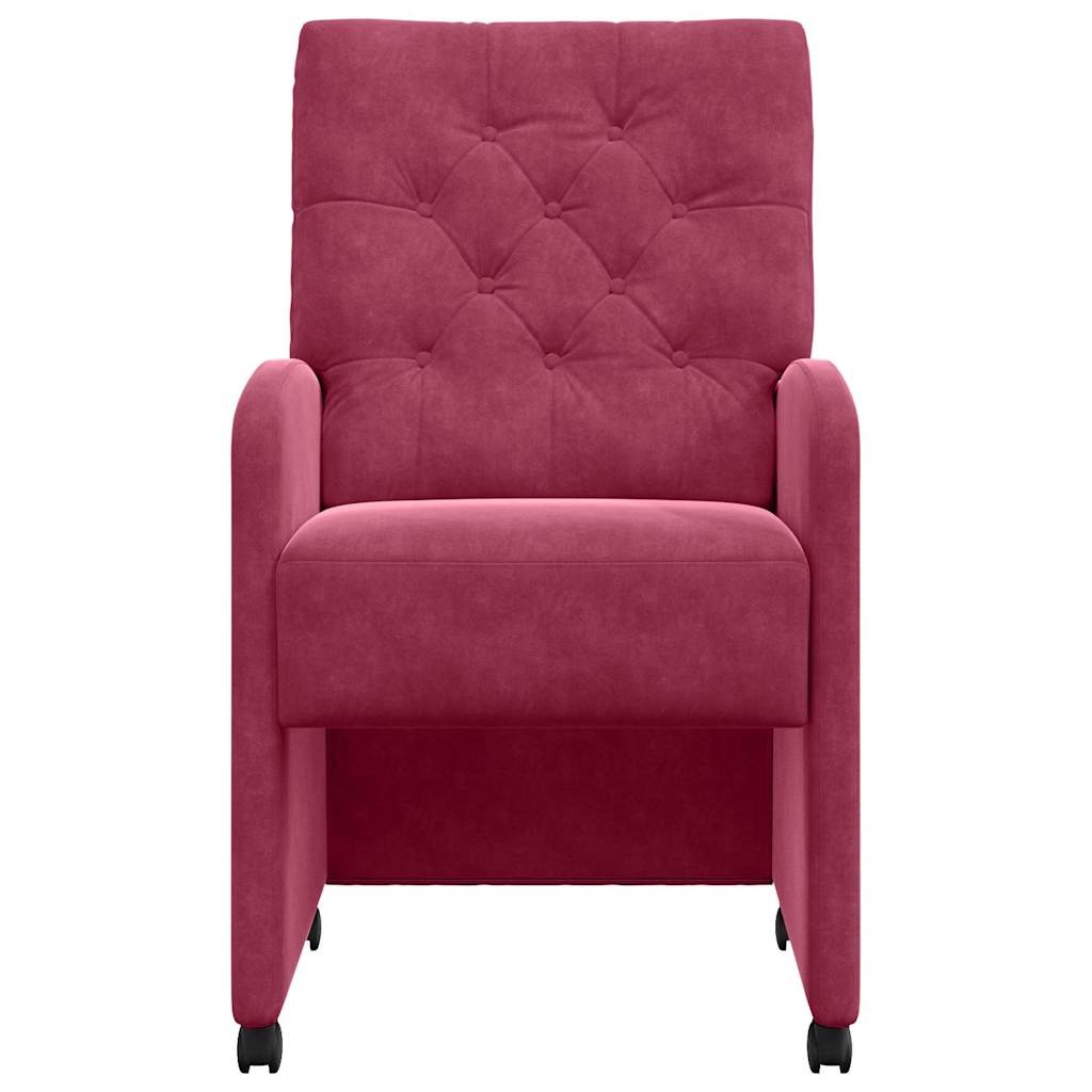 VidaXL Eetstoelen met wielen 2 pcs Wijnrood 58 x 67 x 97 cm Fluweel