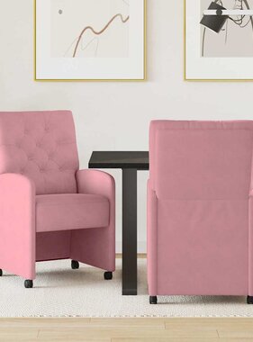 VidaXL Eetstoelen met wielen 2 pcs Roze 58 x 67 x 97 cm Fluweel