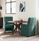 VidaXL Eetstoelen met wielen 2 pcs Donkergroen 58 x 67 x 97 cm Fluweel