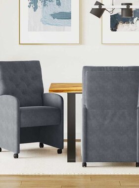 VidaXL Eetstoelen met wielen 2 pcs Donkergrijs 58 x 67 x 97 cm Fluweel