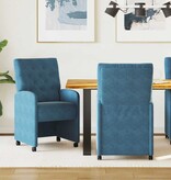 VidaXL Eetstoelen met wielen 2 pcs Blauw 58 x 67 x 97 cm Fluweel