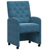 VidaXL Eetstoelen met wielen 2 pcs Blauw 58 x 67 x 97 cm Fluweel