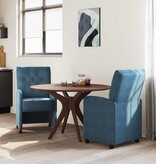 VidaXL Eetstoelen met wielen 2 pcs Blauw 58 x 67 x 97 cm Fluweel