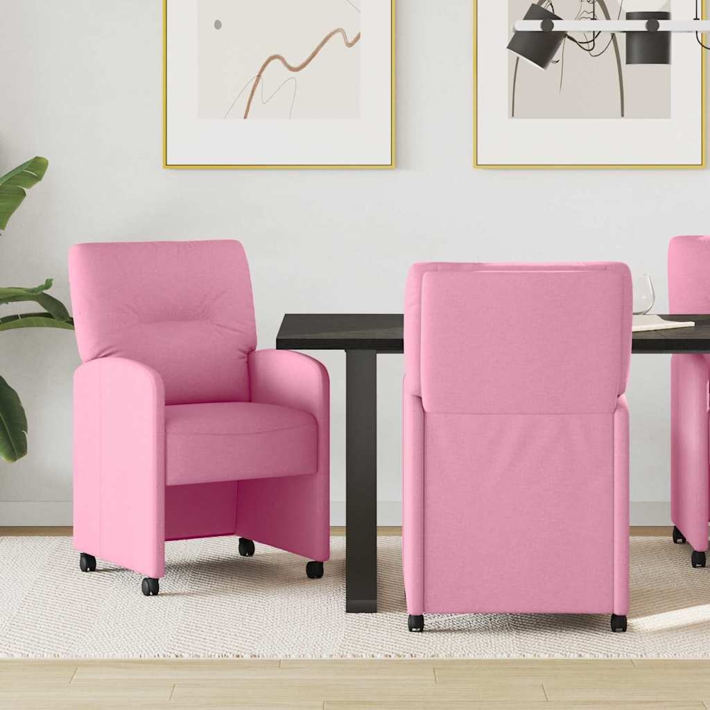 VidaXL Eetstoelen met wielen 2 pcs Roze 57 x 67 x 95 cm Stof