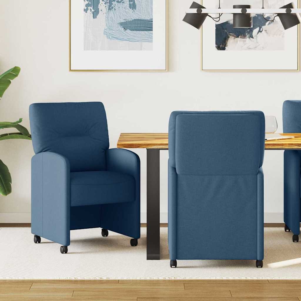 VidaXL Eetstoelen met wielen 2 pcs Blauw 57 x 67 x 95 cm Stof