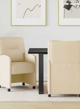 VidaXL Eetstoelen met wielen 2 pcs Crème 57 x 67 x 95 cm Stof