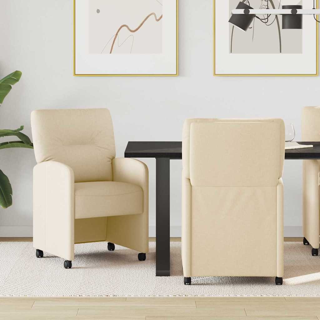 VidaXL Eetstoelen met wielen 2 pcs Crème 57 x 67 x 95 cm Stof