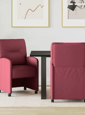 VidaXL Eetstoelen met wielen 2 pcs Wijnrood 57 x 67 x 95 cm Stof