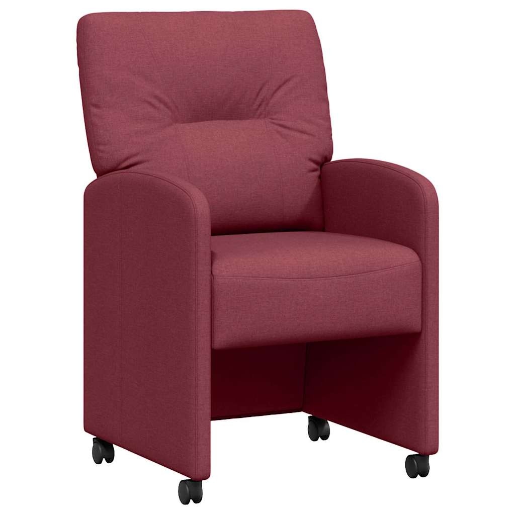VidaXL Eetstoelen met wielen 2 pcs Wijnrood 57 x 67 x 95 cm Stof