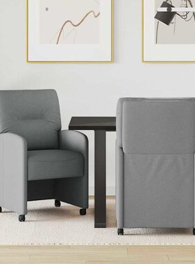 VidaXL Eetstoelen met wielen 2 pcs Lichtgrijs 57 x 67 x 95 cm Stof