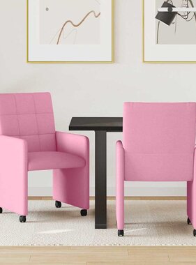 VidaXL Eetstoelen met wielen 2 pcs Roze 58 x 65 x 94 cm Stof