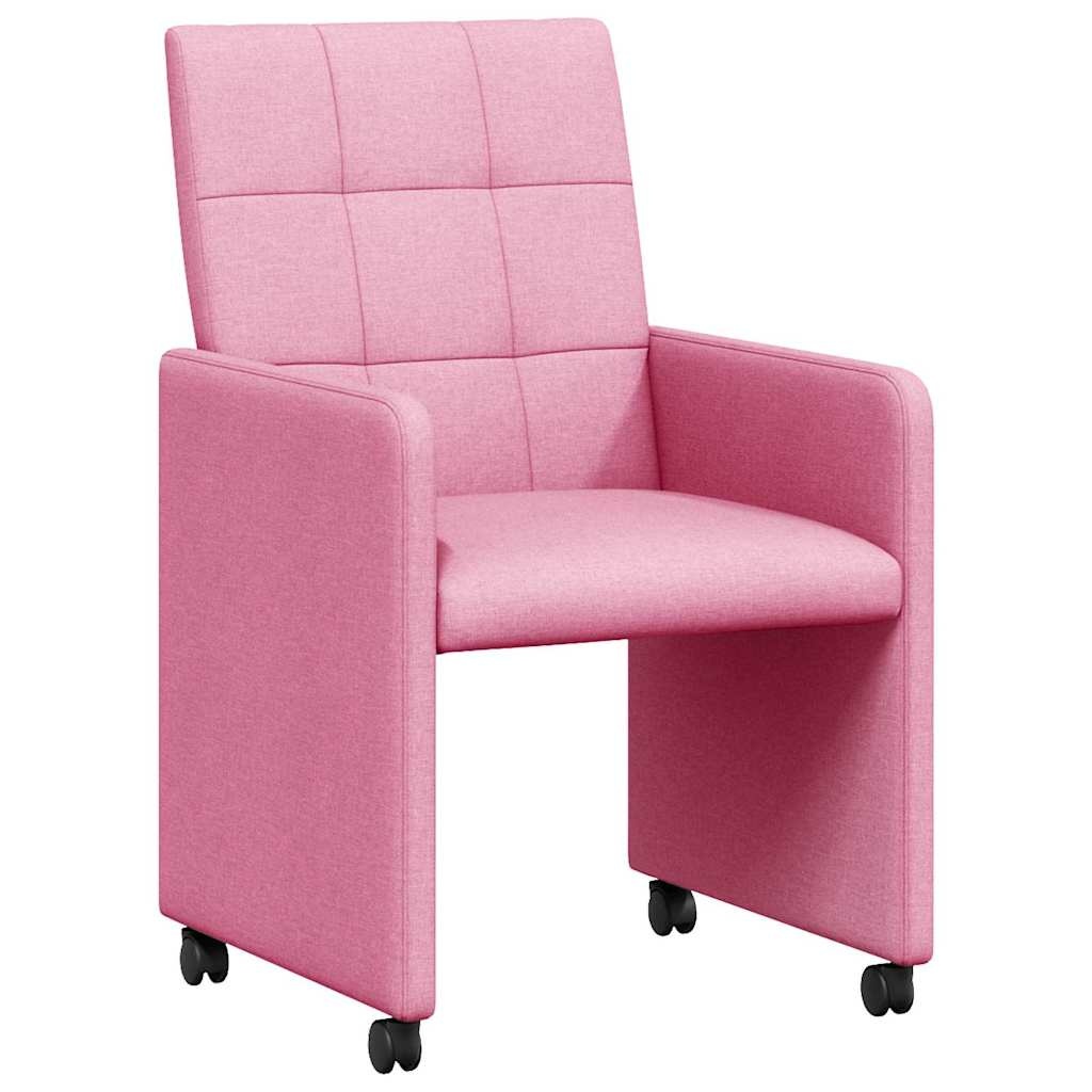 VidaXL Eetstoelen met wielen 2 pcs Roze 58 x 65 x 94 cm Stof