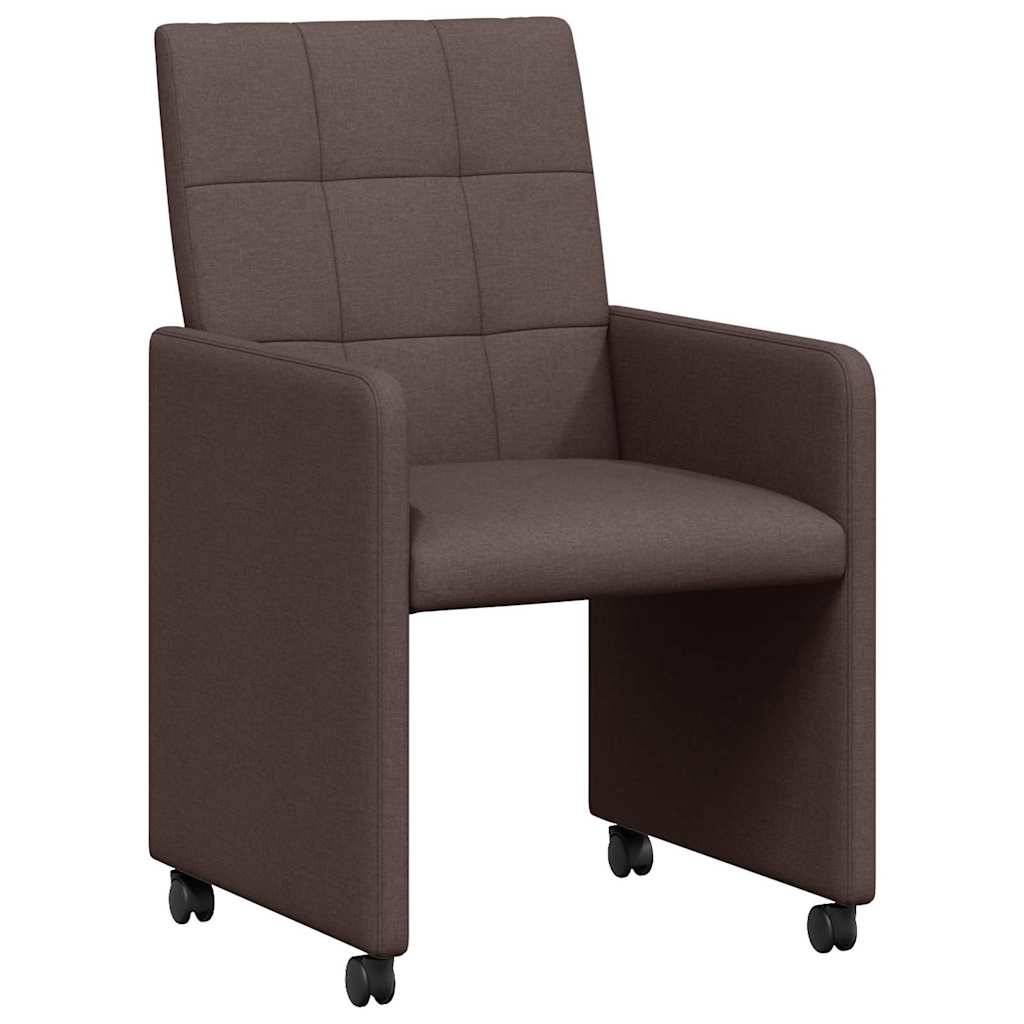 VidaXL Eetstoelen met wielen 2 pcs Donkerbruin 58 x 65 x 94 cm Stof