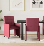VidaXL Eetstoelen met wielen 2 pcs Wijnrood 58 x 65 x 94 cm Stof