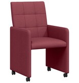 VidaXL Eetstoelen met wielen 2 pcs Wijnrood 58 x 65 x 94 cm Stof