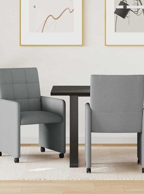 VidaXL Eetstoelen met wielen 2 pcs Lichtgrijs 58 x 65 x 94 cm Stof