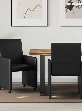 VidaXL Eetstoelen met wielen 2 pcs Zwart 57 x 66 x 94 cm Kunstleer