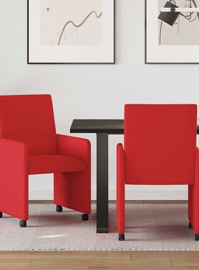 VidaXL Eetstoelen met wielen 2 pcs Rood 57 x 66 x 94 cm Kunstleer