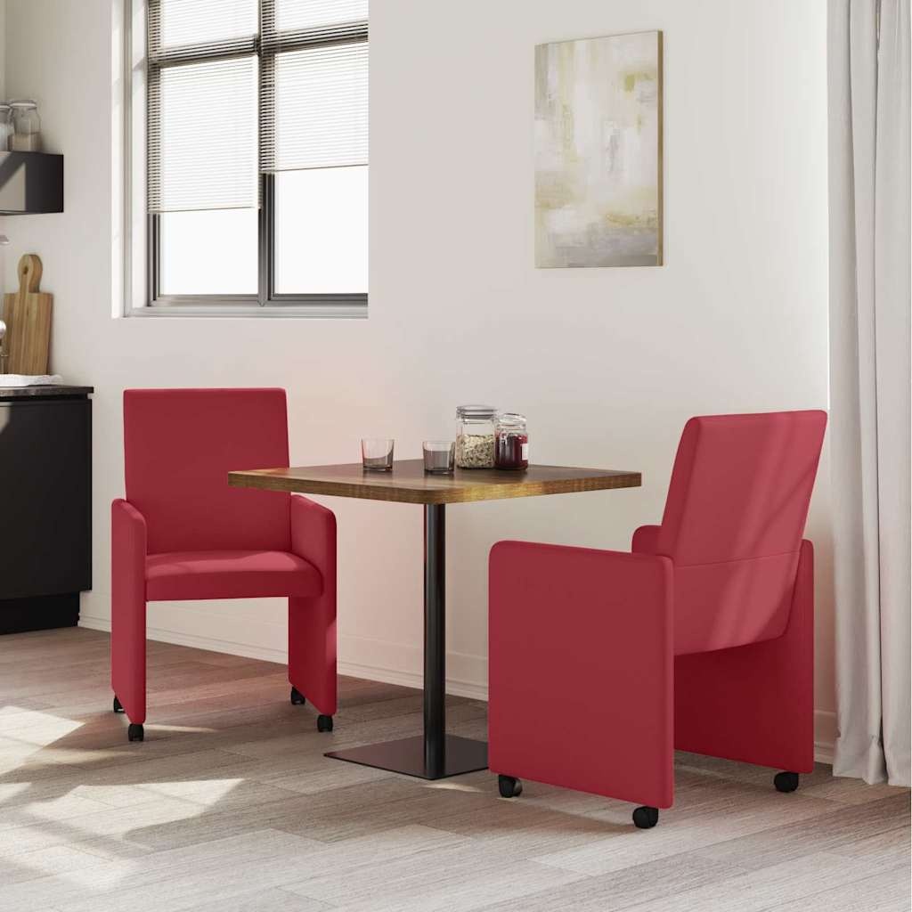 VidaXL Eetstoelen met wielen 2 pcs Wijnrood 57 x 66 x 94 cm Kunstleer