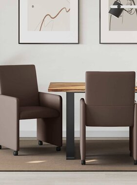 VidaXL Eetstoelen met wielen 2 pcs Bruin 57 x 66 x 94 cm Kunstleer