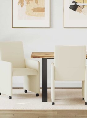 VidaXL Eetstoelen met wielen 2 pcs Crème 57 x 66 x 94 cm Kunstleer