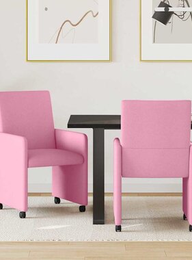 VidaXL Eetstoelen met wielen 2 pcs Roze 57 x 66 x 94 cm Stof