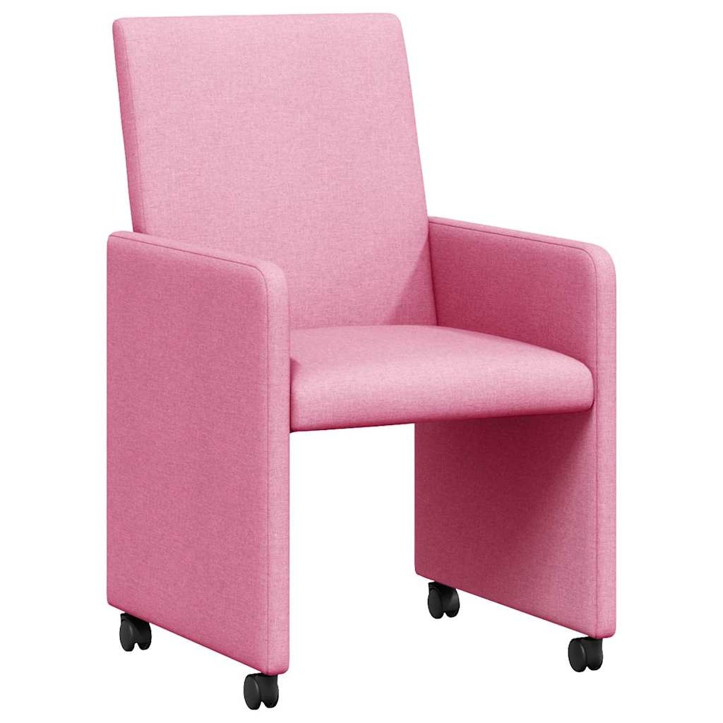 VidaXL Eetstoelen met wielen 2 pcs Roze 57 x 66 x 94 cm Stof