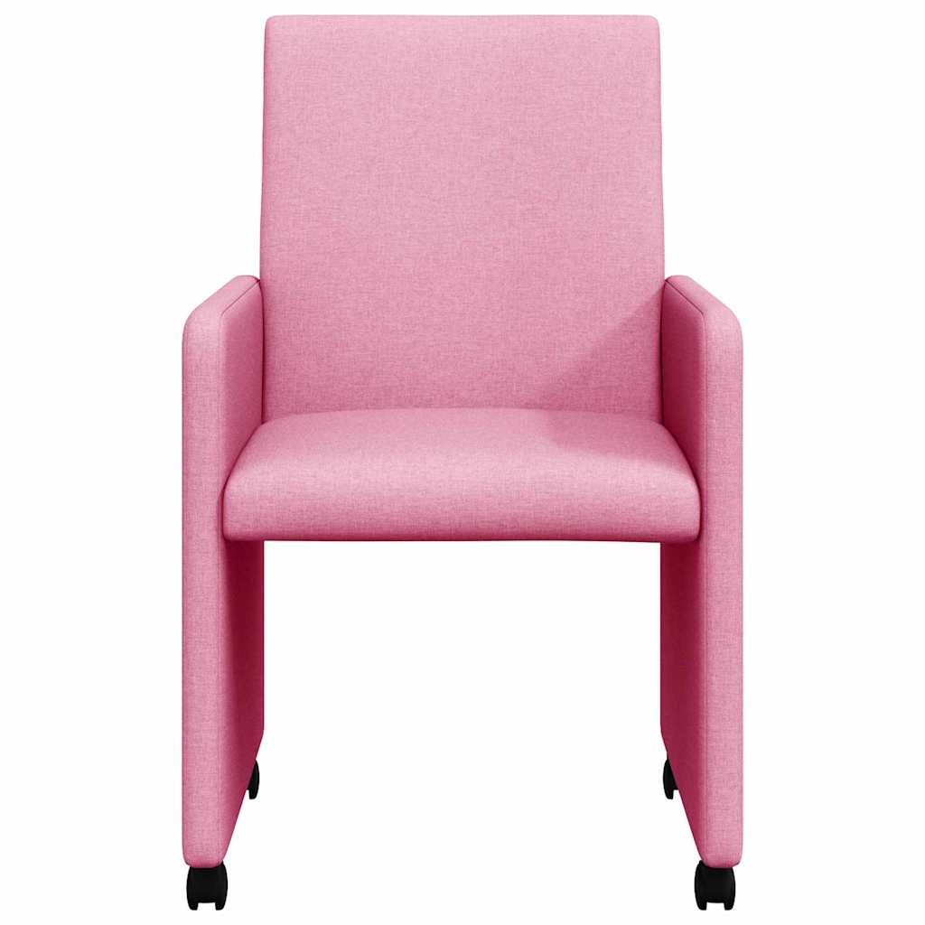 VidaXL Eetstoelen met wielen 2 pcs Roze 57 x 66 x 94 cm Stof