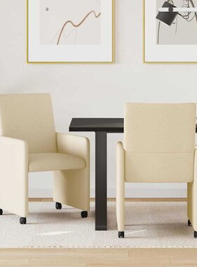 VidaXL Eetstoelen met wielen 2 pcs Crème 57 x 66 x 94 cm Stof