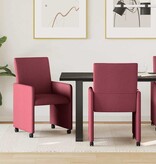 VidaXL Eetstoelen met wielen 2 pcs Wijnrood 57 x 66 x 94 cm Stof