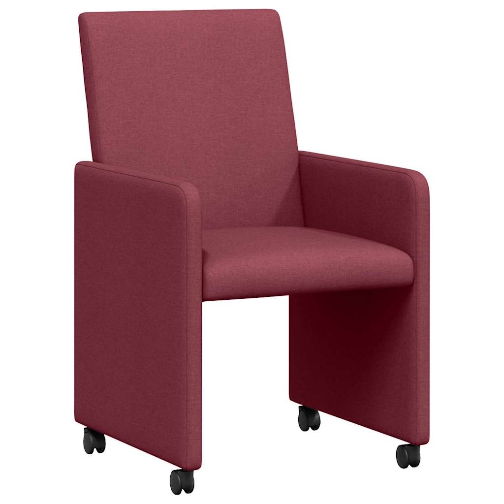 VidaXL Eetstoelen met wielen 2 pcs Wijnrood 57 x 66 x 94 cm Stof