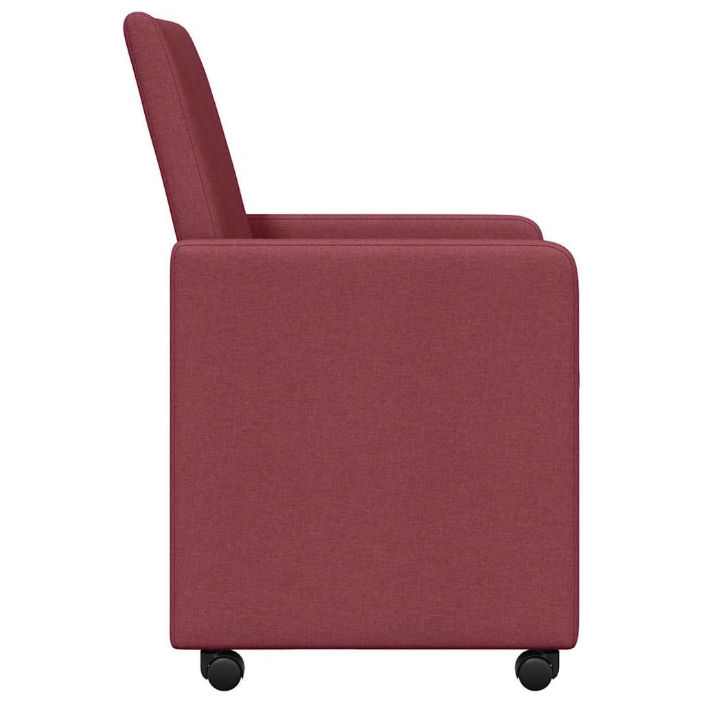 VidaXL Eetstoelen met wielen 2 pcs Wijnrood 57 x 66 x 94 cm Stof